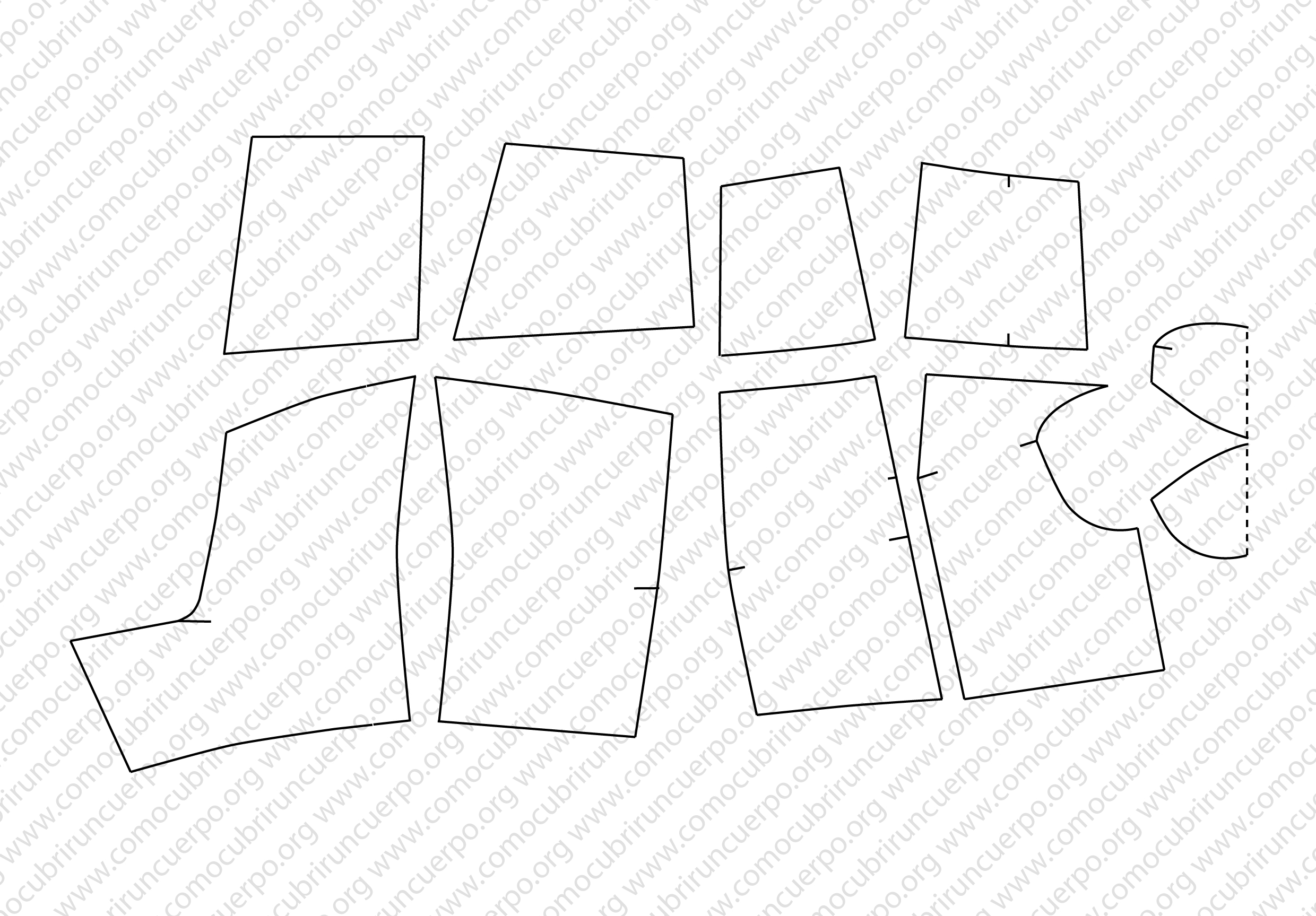 Despiece completo del patrón del cuerpo del pantalón a partir del moulage de la pierna