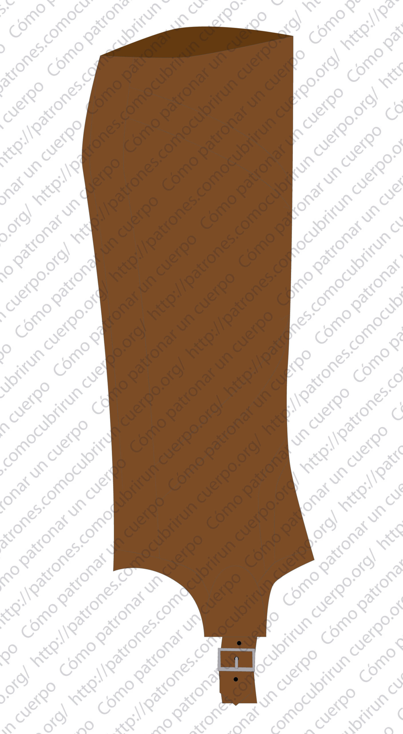 Ilustración dibujada de una polaina con hebilla de sujeción al pie