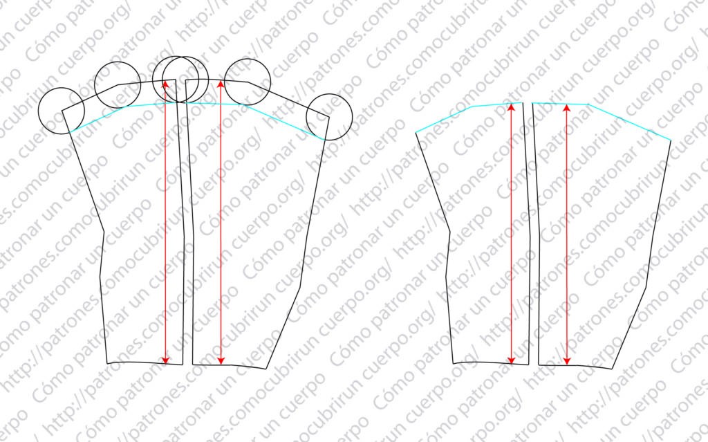 Bajada de la costura superior de la pieza cuatro en 5 cm mediante circunferencias para ajustar la polaina bajo la rodilla