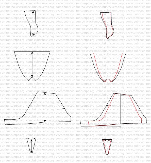 Patrón de bóxer masculino compuesto por delantero, posterior, cazuela genital y trapecio de horquilla para tela sin elasticidad