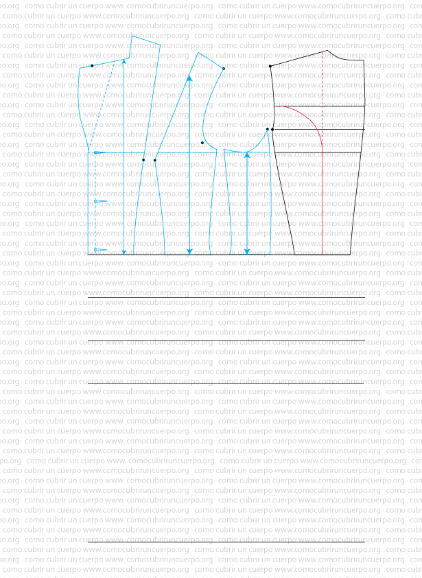 Construcción de líneas paralelas desde la cintura a nivel de entrepierna, rodilla y cadera para ajustar el faldón del cuerpo sastre femenino