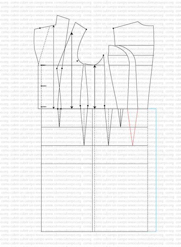 Aplicación de entalle en la costura de omoplato y trazado del pliegue de mitad de espalda en el faldón femenino