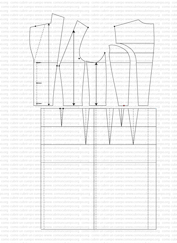 Separación de las piezas del faldón con marcado de piquete posterior y cruce de 1,5 cm en la mitad delantera