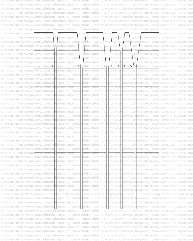 Corte del patrón del faldón por las líneas centrales de las pinzas con numeración de las piezas resultantes