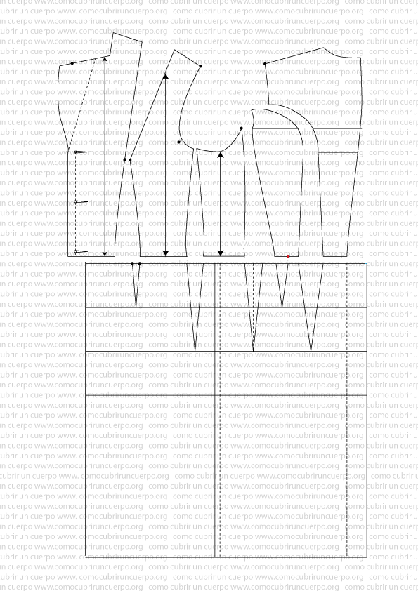 Patrón base del faldón del cuerpo sastre femenino utilizado como punto de partida para el frac femenino