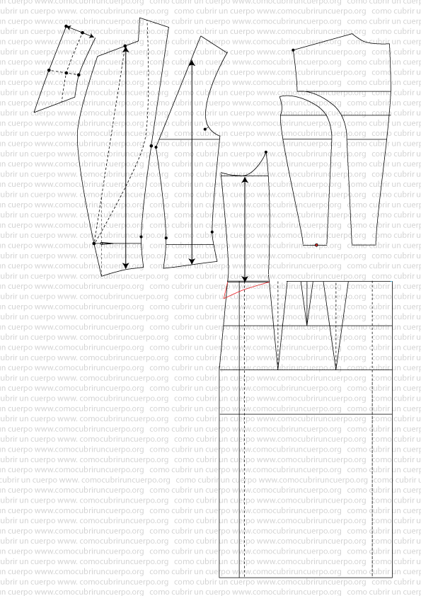 Colocación del costadillo sobre el faldón alineando la cintura para eliminar el exceso de tejido