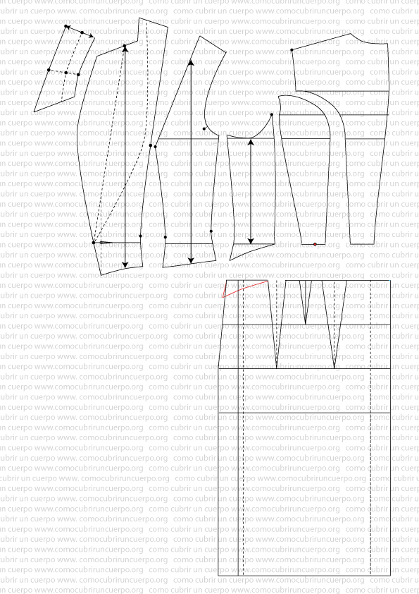 Calco de la punta del costadillo sobre el faldón para eliminar el exceso de patrón