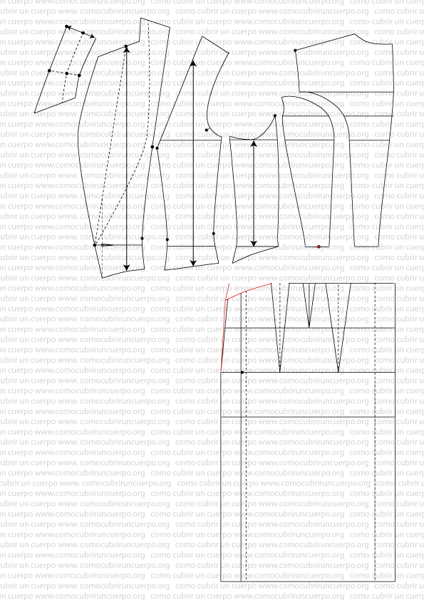 Ajuste de la entrega en la costura de avance de costadillo para equilibrar el faldón del frac femenino