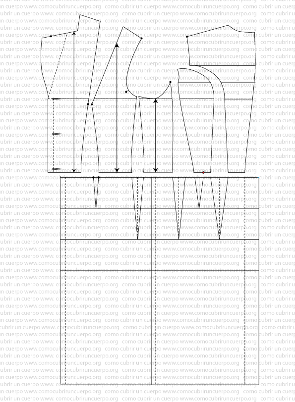 Patrón base del cuerpo sastre femenino con faldones, punto de partida para el trazado del chaqué femenino