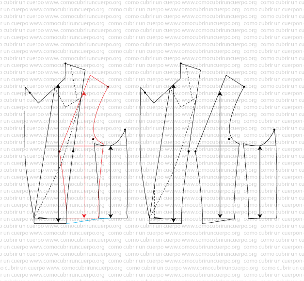 Trazado de la cinturilla definitiva del chaqué femenino ajustando el bajo del cuerpo al costadillo
