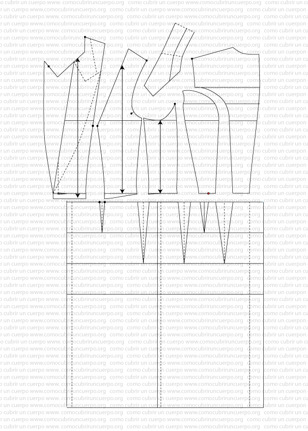 Sustitución de las nuevas piezas en el patrón del chaqué femenino tras la transformación