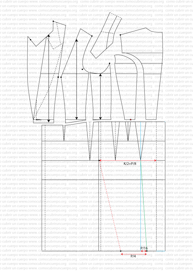 Trazado del faldón del chaqué femenino siguiendo el mismo procedimiento que el frac