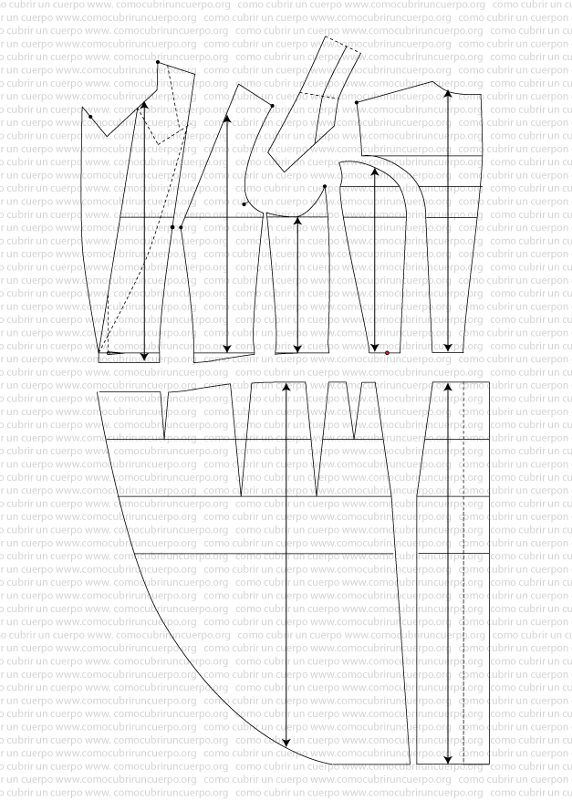 Separación de las dos partes del faldón del chaqué femenino tras eliminar líneas de construcción