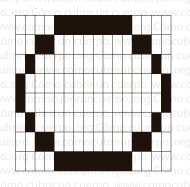 Círculo proyectado en papel cuadriculado rectangular 8:4 con diferente densidad de urdimbre y trama