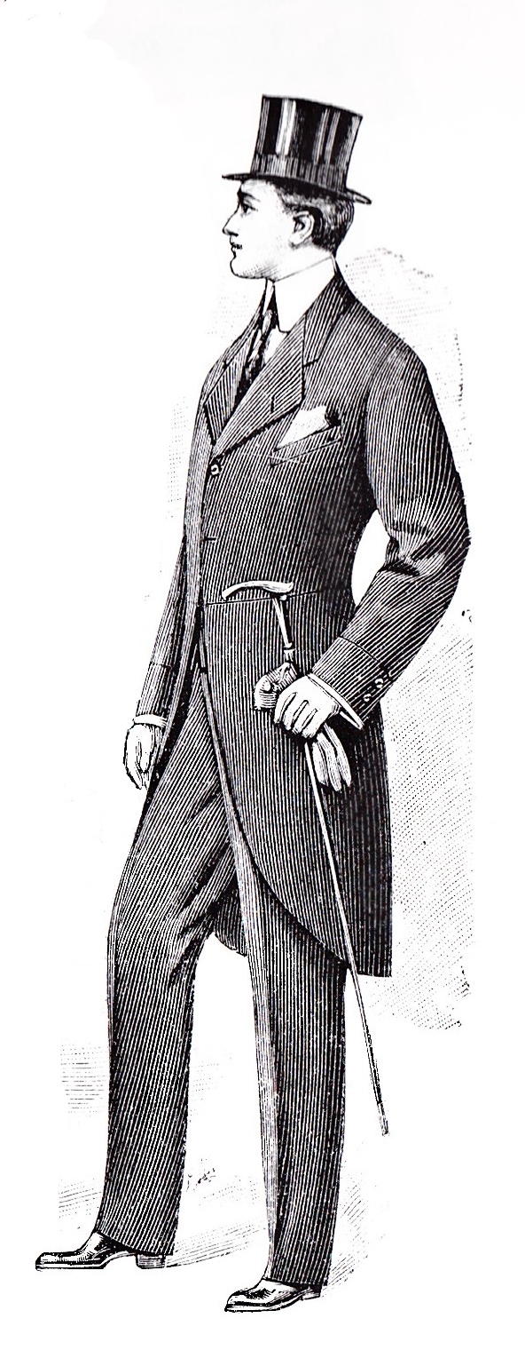 Ilustración de un chaqué masculino con faldones abiertos por detrás