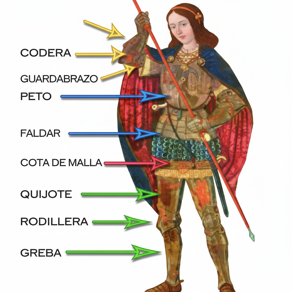 Armadura del siglo XV con grebas y rodilleras metálicas