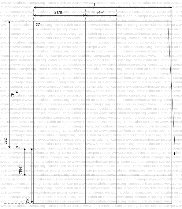 Construcción de la línea de esternón prolongando la cintura 1 cm más allá de la mitad delante y uniéndola con la línea de pecho en el patrón base del corsé.