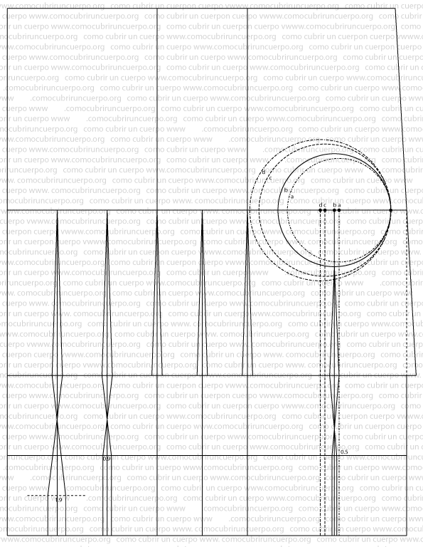 Construcción de las pinzas del delantero y de espalda en el patrón base del corsé, finalizando en la línea de petites hanches y entre petites hanches y cadera.