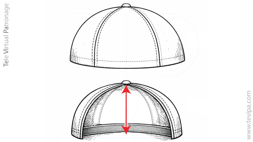 Medición vertical de la altura de la corona de una gorra de béisbol