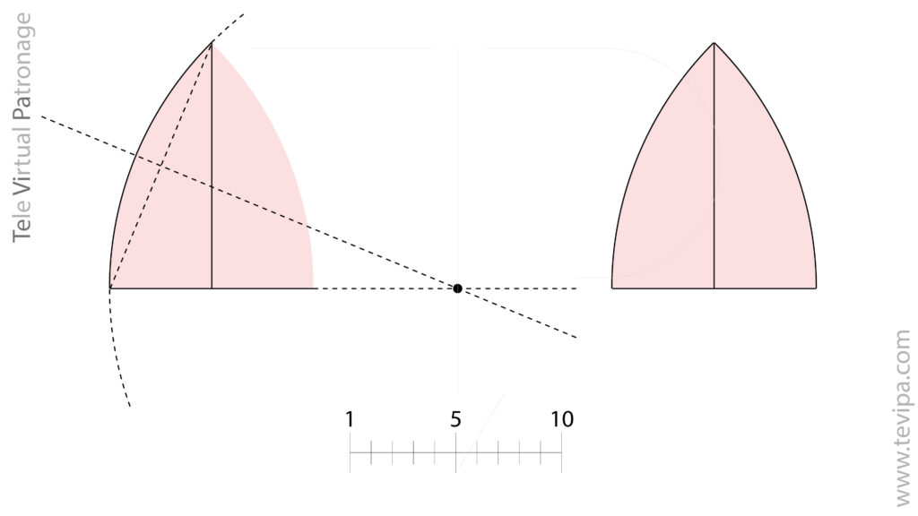 Trazado del arco lateral del gajo utilizando el centro geométrico determinado y repetición simétrica respecto al eje