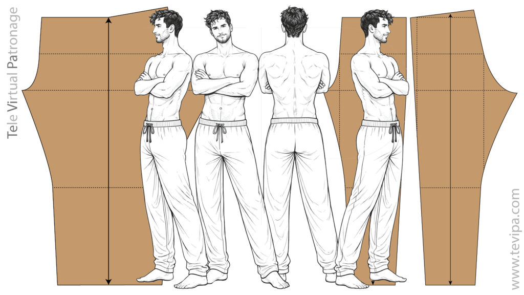 Comparación visual entre patrón de pantalón chándal de una pieza y de dos piezas