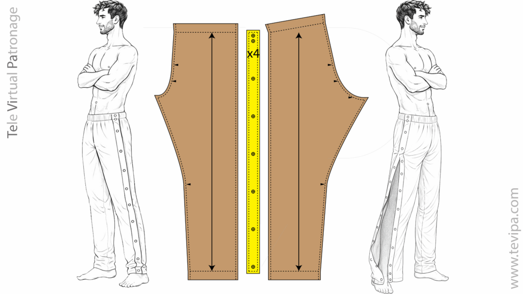Ajuste de la banda lateral y retrazado de la cinturilla de espalda en el pantalón tear-away