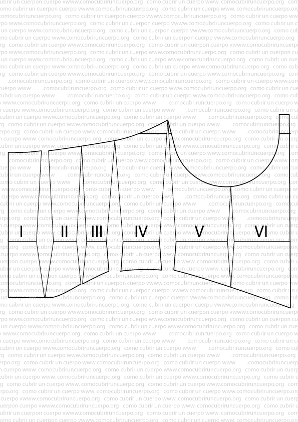 Patrón del corsé con la copa vaciada mostrando la medición de la circunferencia base de seno (50,26 cm) y radio teórico de 8 cm.