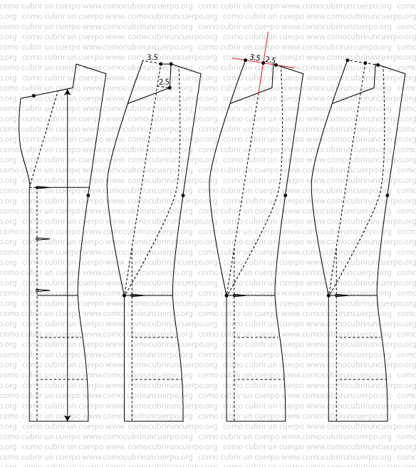 Ajuste del quiebre y del largo en el patrón base para el Spencer femenino