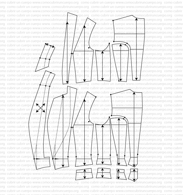 Despiece del cuerpo del Spencer femenino con todas sus piezas
