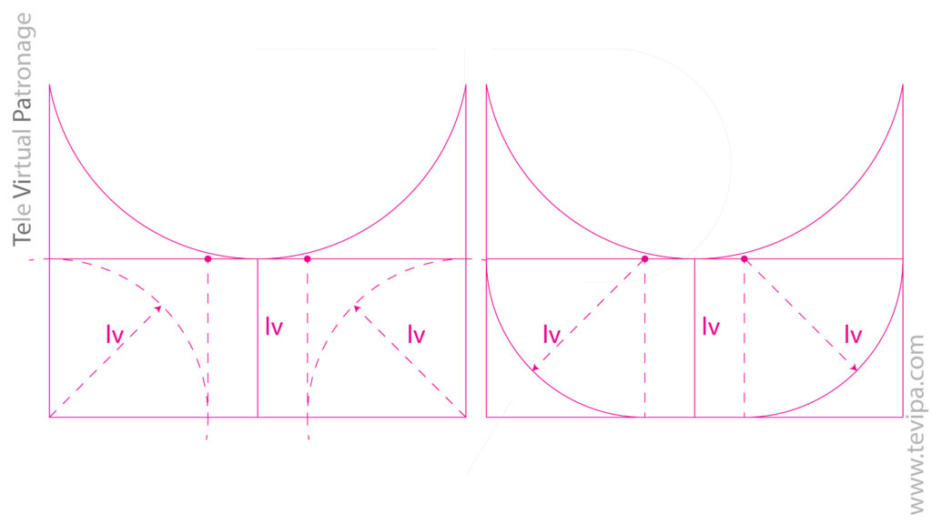 Trazado del rectángulo estructural de la visera mediante líneas paralelas al eje del radio teórico rt
