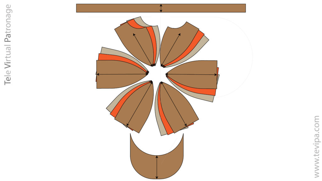 Despiece del patrón de gorra de béisbol con gajos, visera y banda estructural