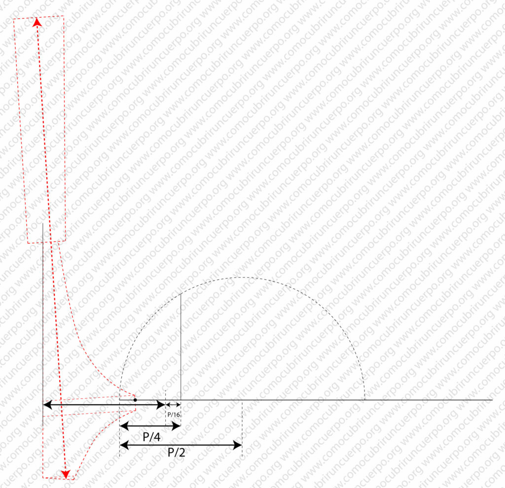 Colocación del patrón de espalda sobre el trazado de la manga para definir el talón y el aplomo trasero