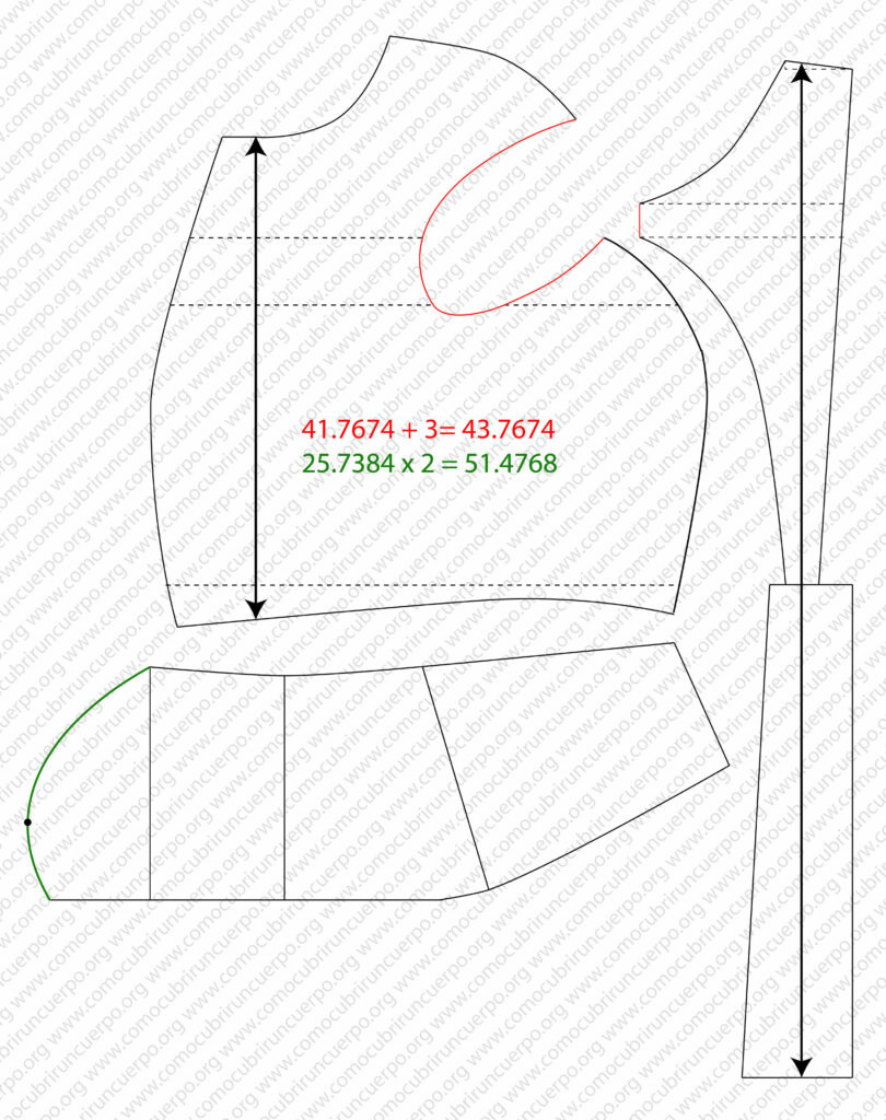 Comparación entre el perímetro de sisa y el doble de la cabeza de manga para determinar el embudo