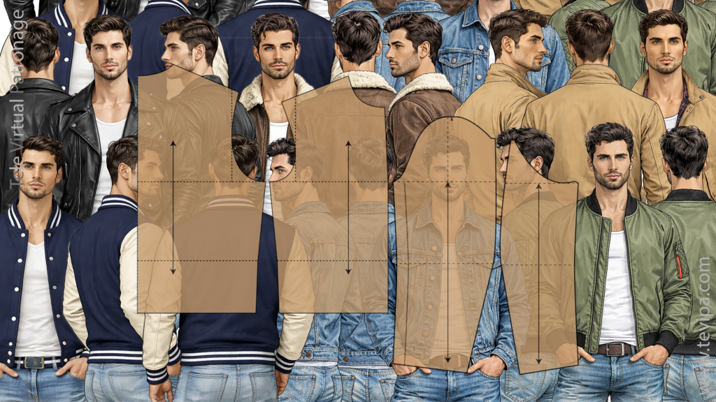 Tipos de cazadoras con superposición del patrón base de la cazadora