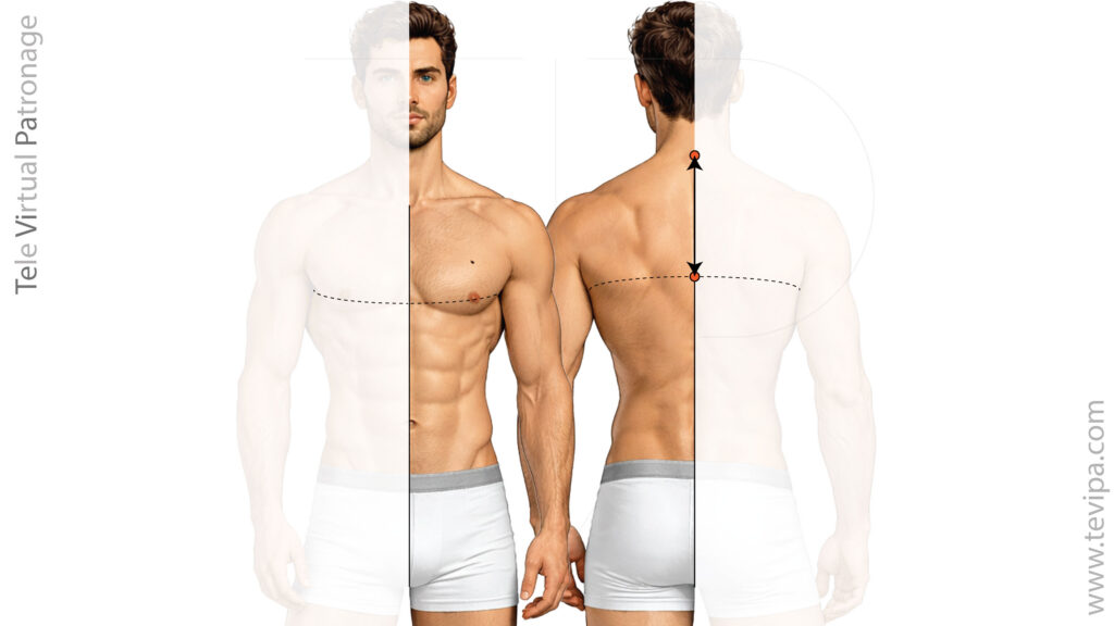 Medición del largo de sisa en el cuerpo humano para patrón de cazadora