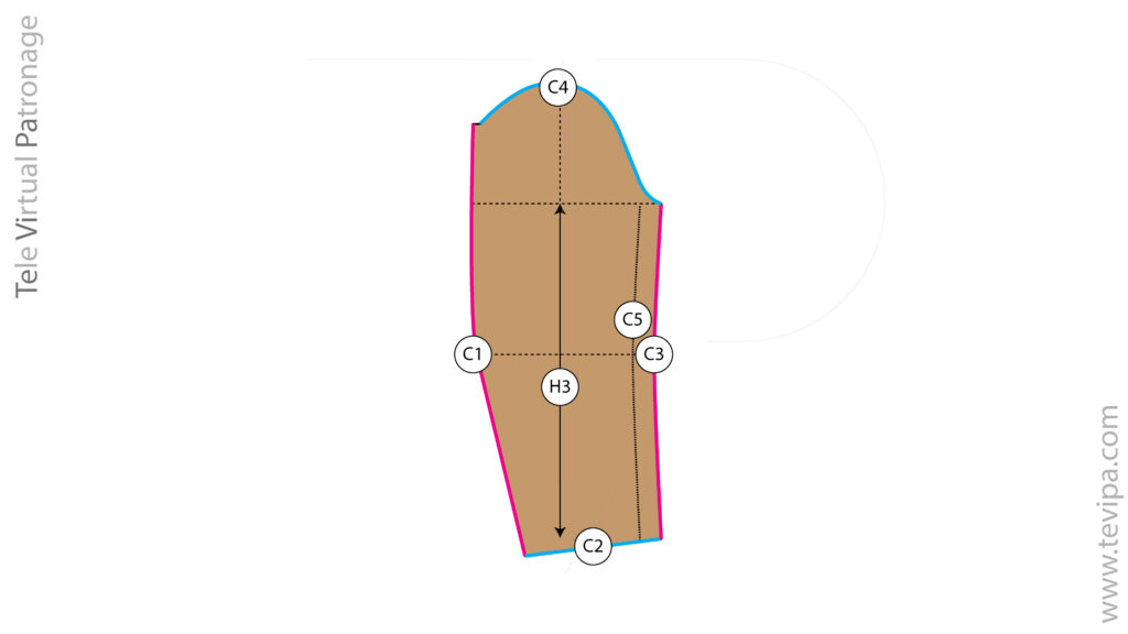 Pieza cimera de manga con copa de manga y líneas de construcción identificadas