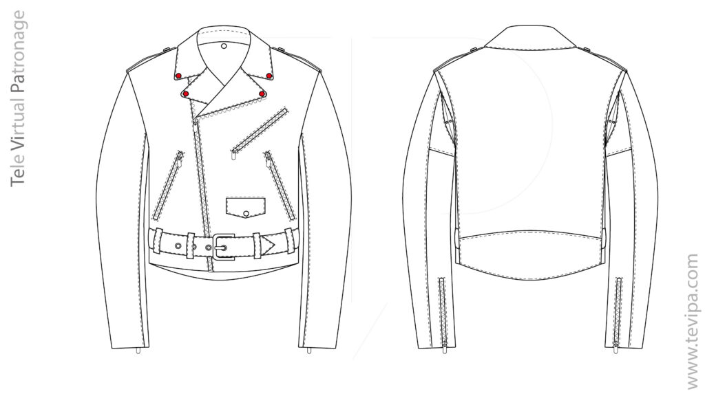 Detalle de remaches en las puntas del cuello y solapas de una cazadora biker