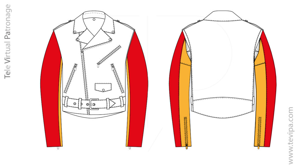 Manga biker de dos piezas con cimera y bajera, mostrando la abertura con cremallera en el puño