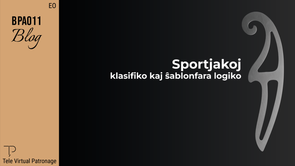 Kovrila bildo de artikolo pri sportjako kun teksto klasifiko kaj logiko de ŝablonfarado kaj metala grafika elemento sur malhela fono