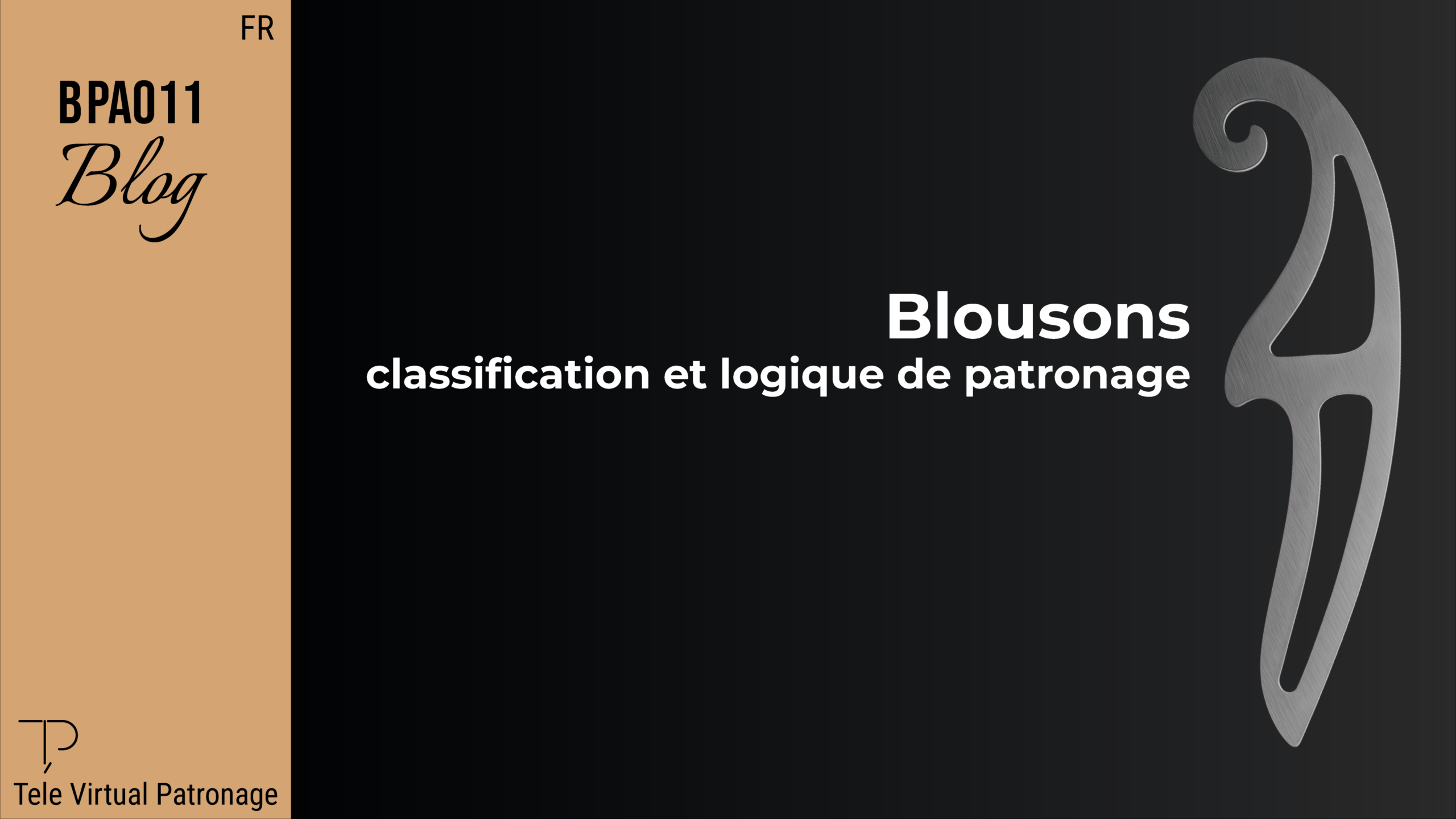 Image de couverture d’un article sur le blouson avec titre classification et logique de patronnage et élément graphique métallique sur fond sombre