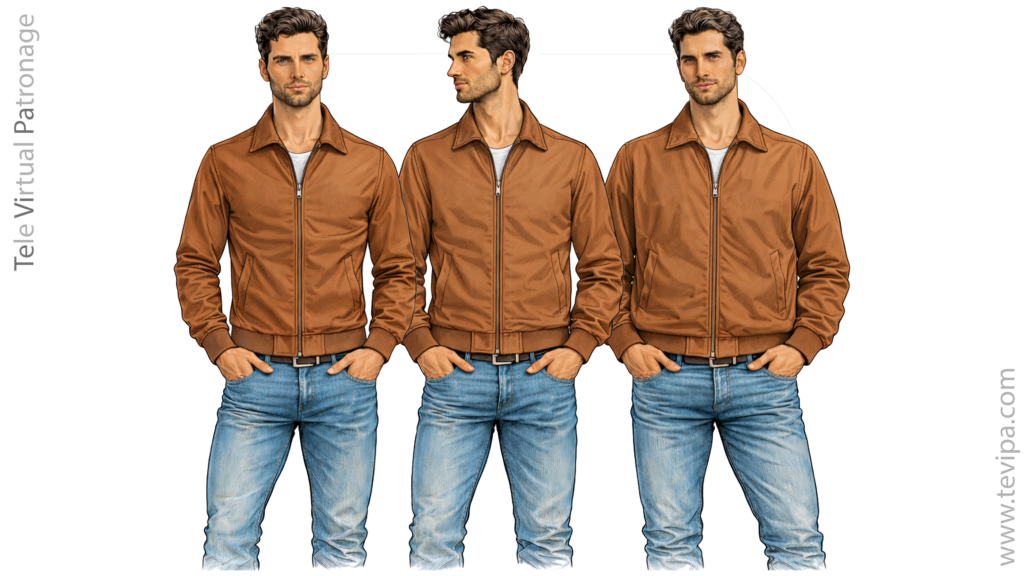 Tres cazadoras con diferentes holguras sobre el mismo patrón base masculino