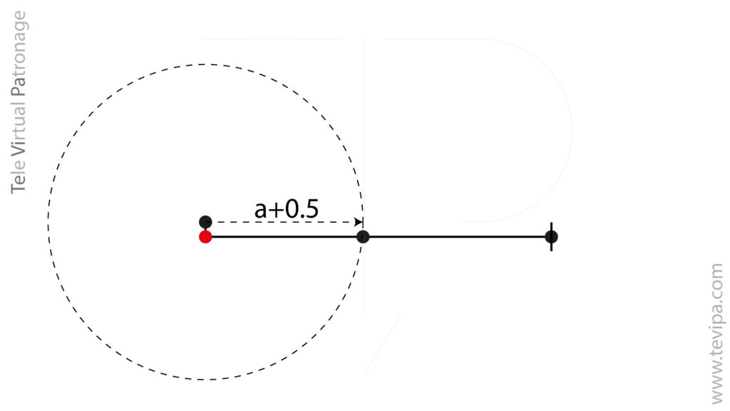 Trazado de un arco con radio del escote de espalda más 0,5 cm para definir el pie de cuello