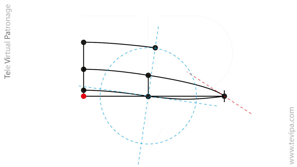 Trazado de una línea paralela al quiebre del cuello desde la mitad de espalda hasta el ancho del cuello