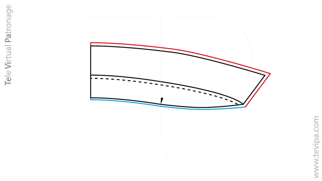 Indicación de márgenes de costura y líneas de costura en cuello transformable de una pieza