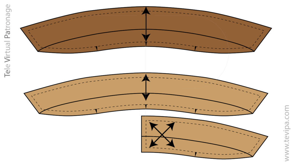 Cuello transformable con opciones de corte al bies, a lomo y recto hilo en mitad de espalda